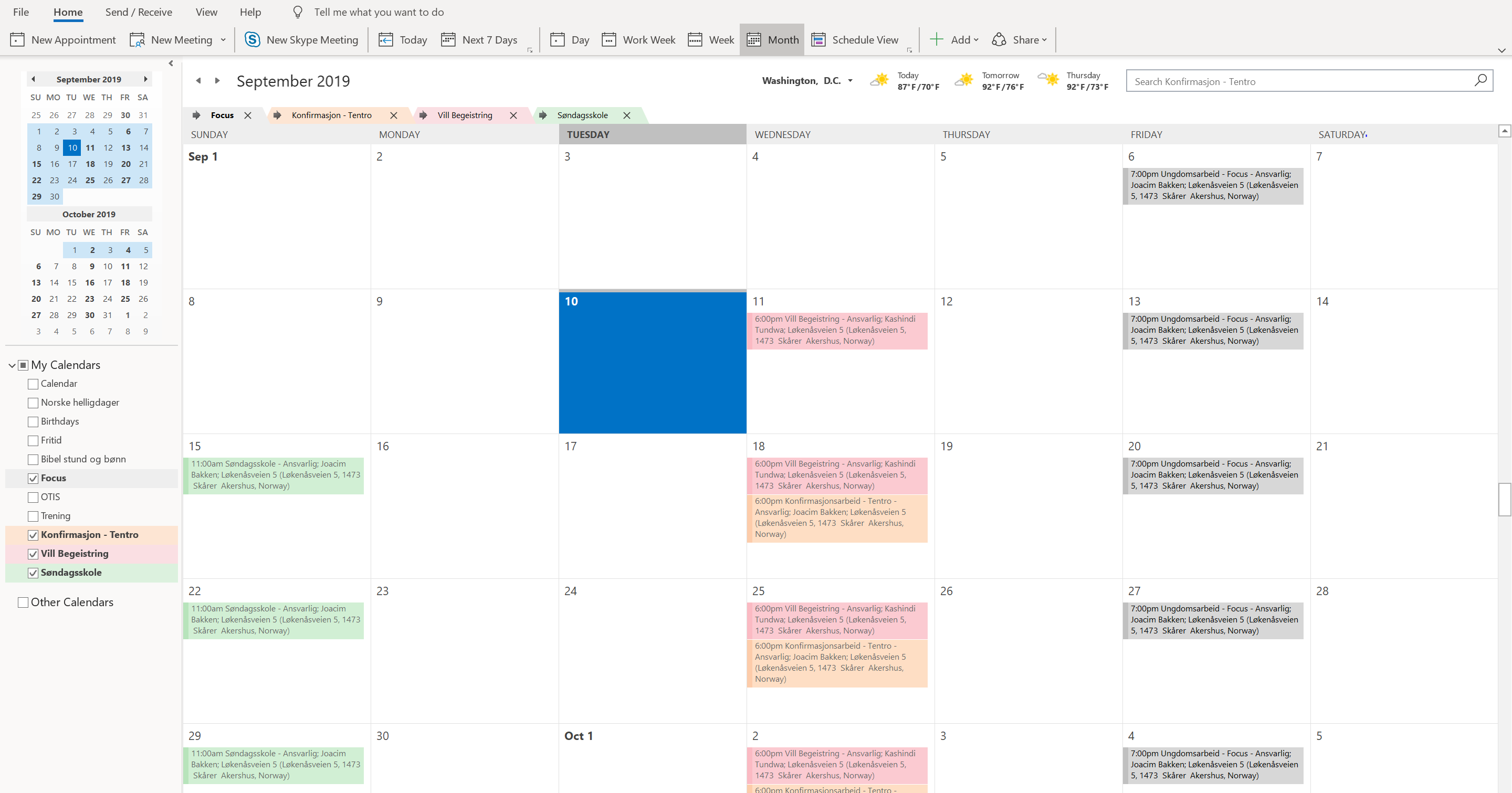 How can I print more than one calendar on in outlook 365? Microsoft