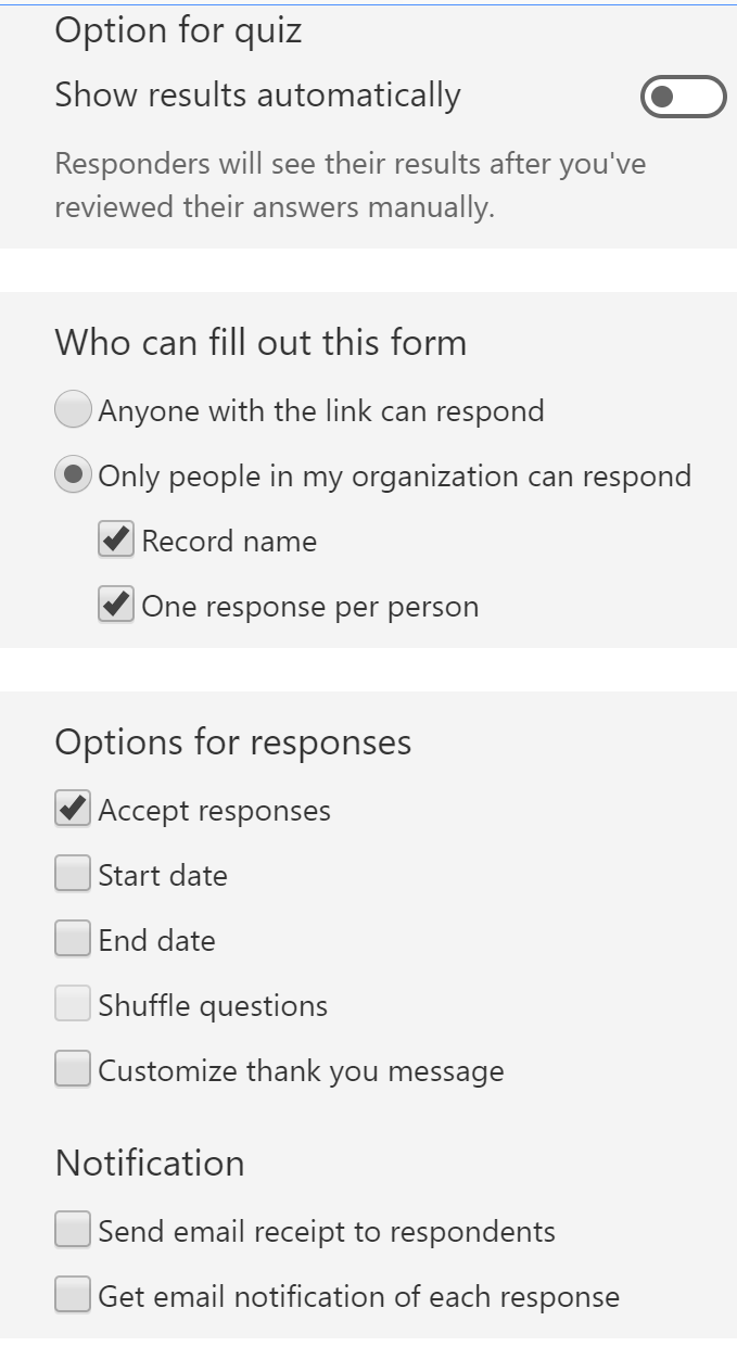 Shuffle Question Settings Microsoft Community