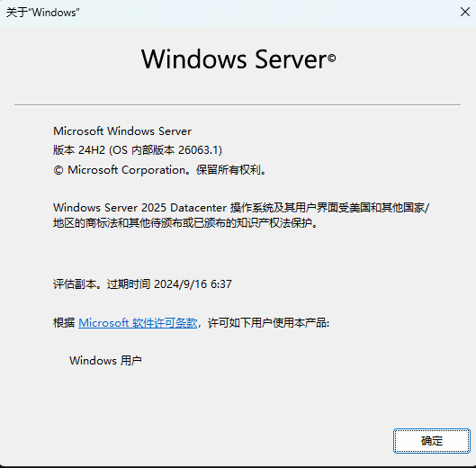 Windows Server 2025版本信息