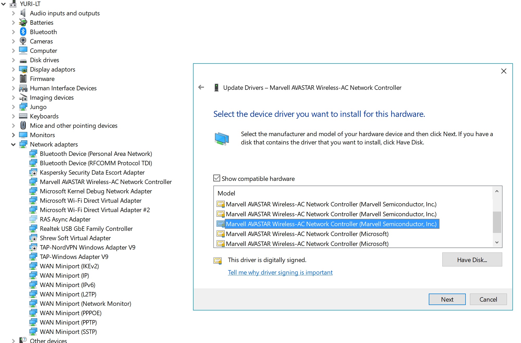 Marvell avastar bluetooth driver surface book