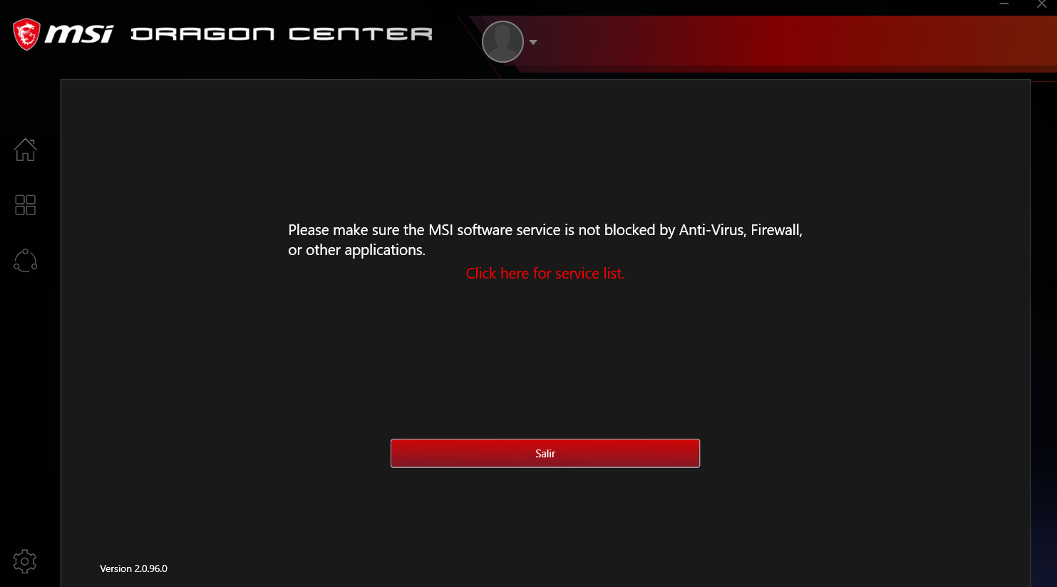 Region is not supported. MSI Katana Dragon Center. MSI Dragon Centre 2.0.69. Wait for SDK loading MSI. MSI Centre.