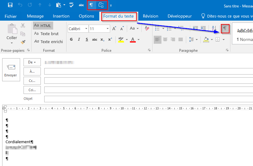 comment enlever tabulation sur message outlook