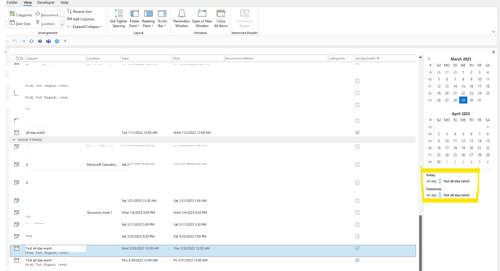Hide All Day Event in To Do Bar Calendar (Outlook 365) Microsoft