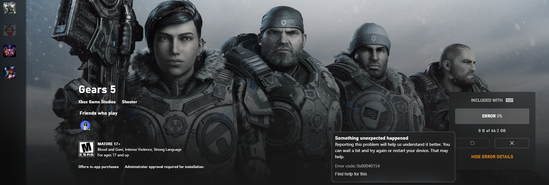 Gears War 5 Error 0x80040154 - Microsoft