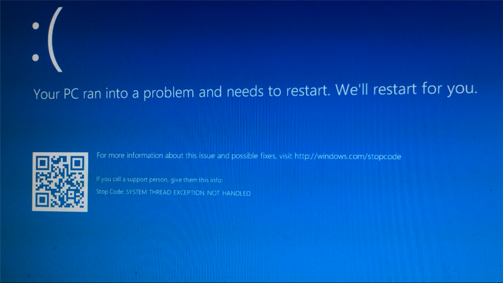 System_thread_exception_not_handled Windows 10