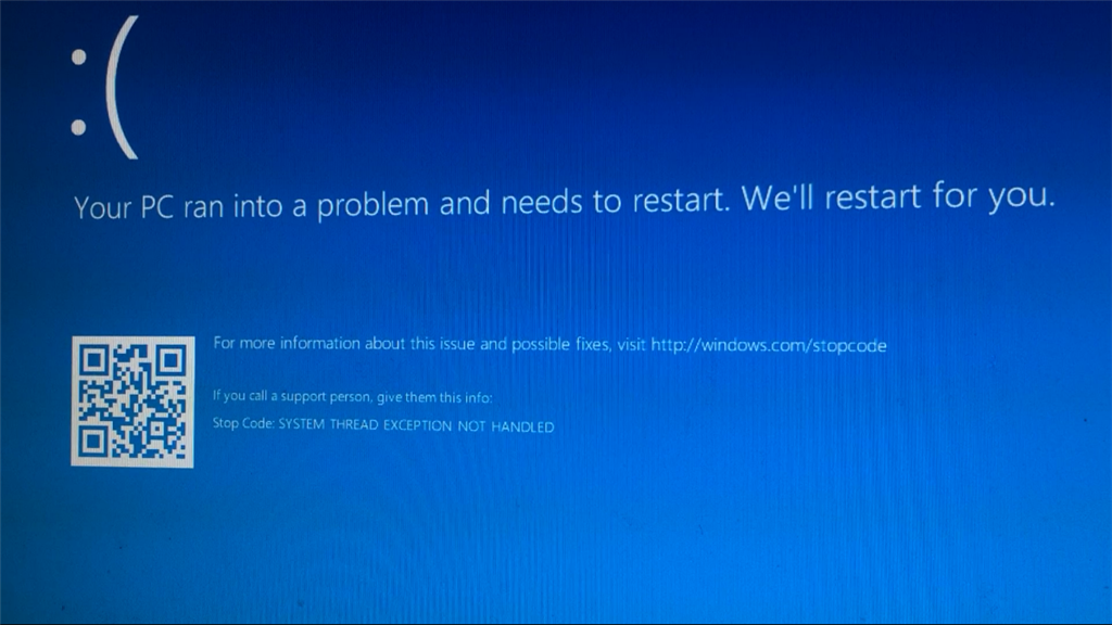 System thread exception not handled windows 7 что делать