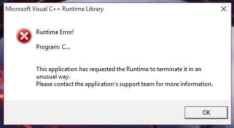 Problema Microsoft Visual C Runtime Library Windows 10 Microsoft Community