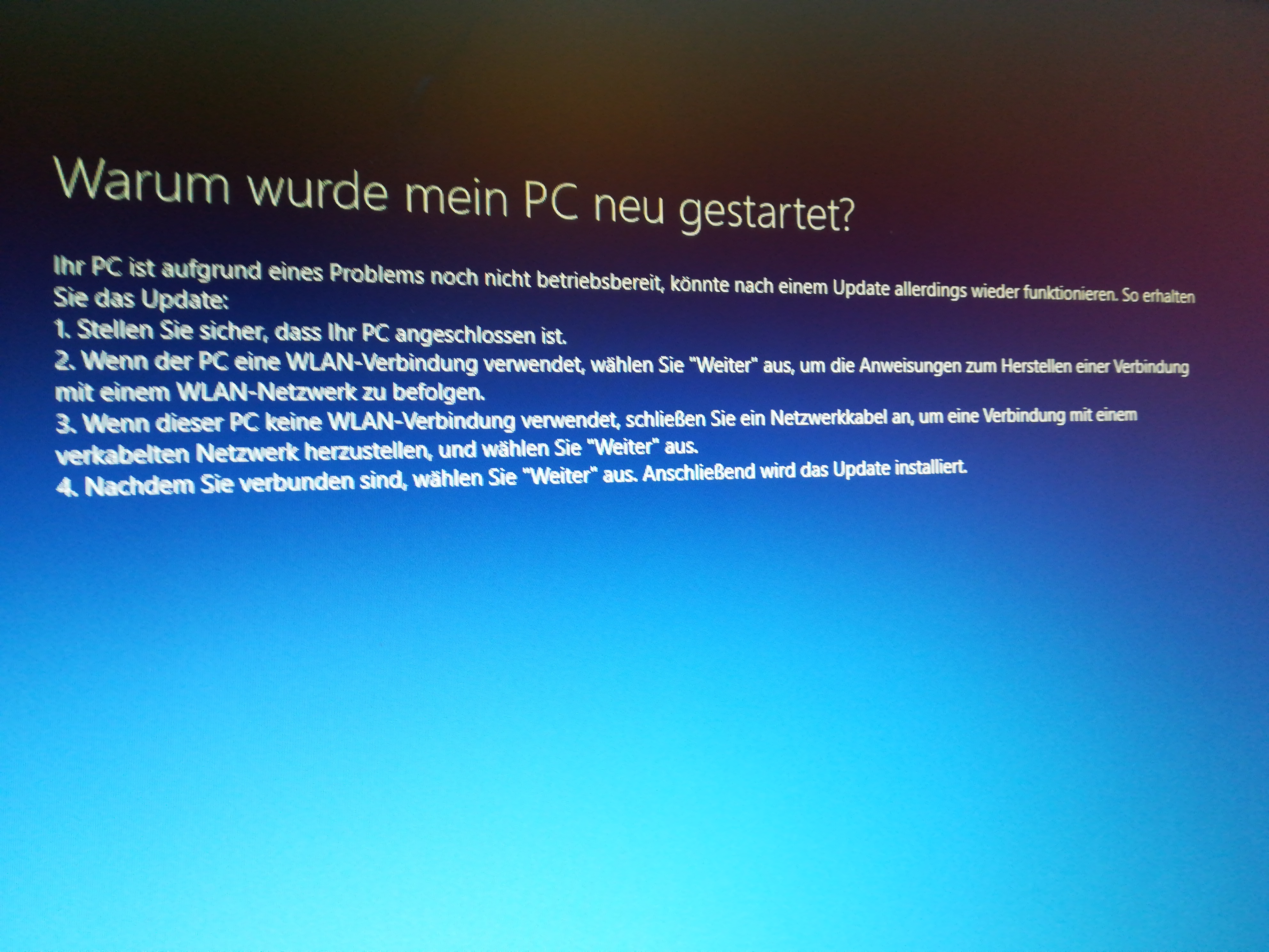 PC Konfiguration geht nach zurücksetzen nicht weiter