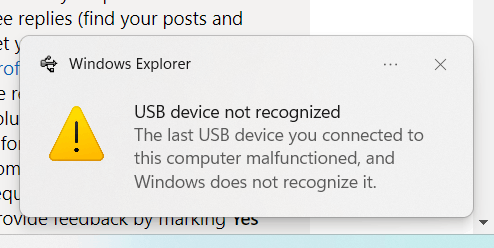 USB Device not recognized - Microsoft Community