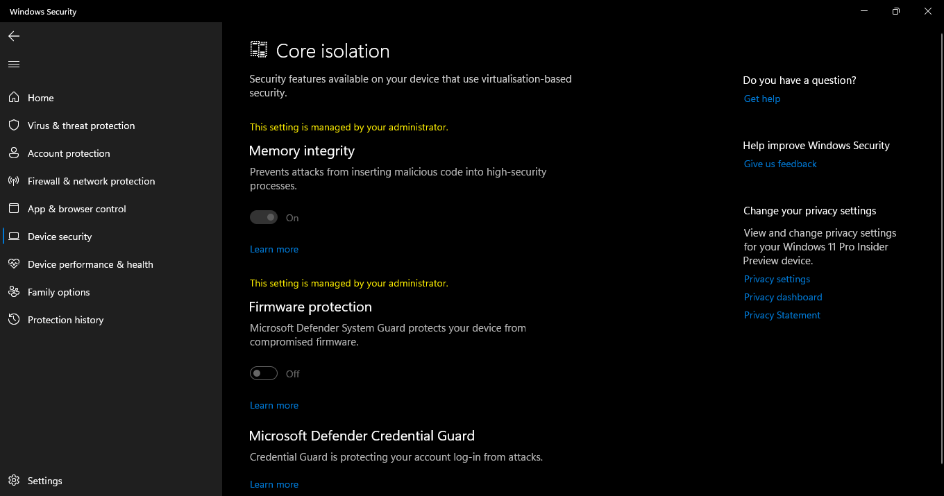 Windows Defender Firmware Protection Issues - Microsoft Community