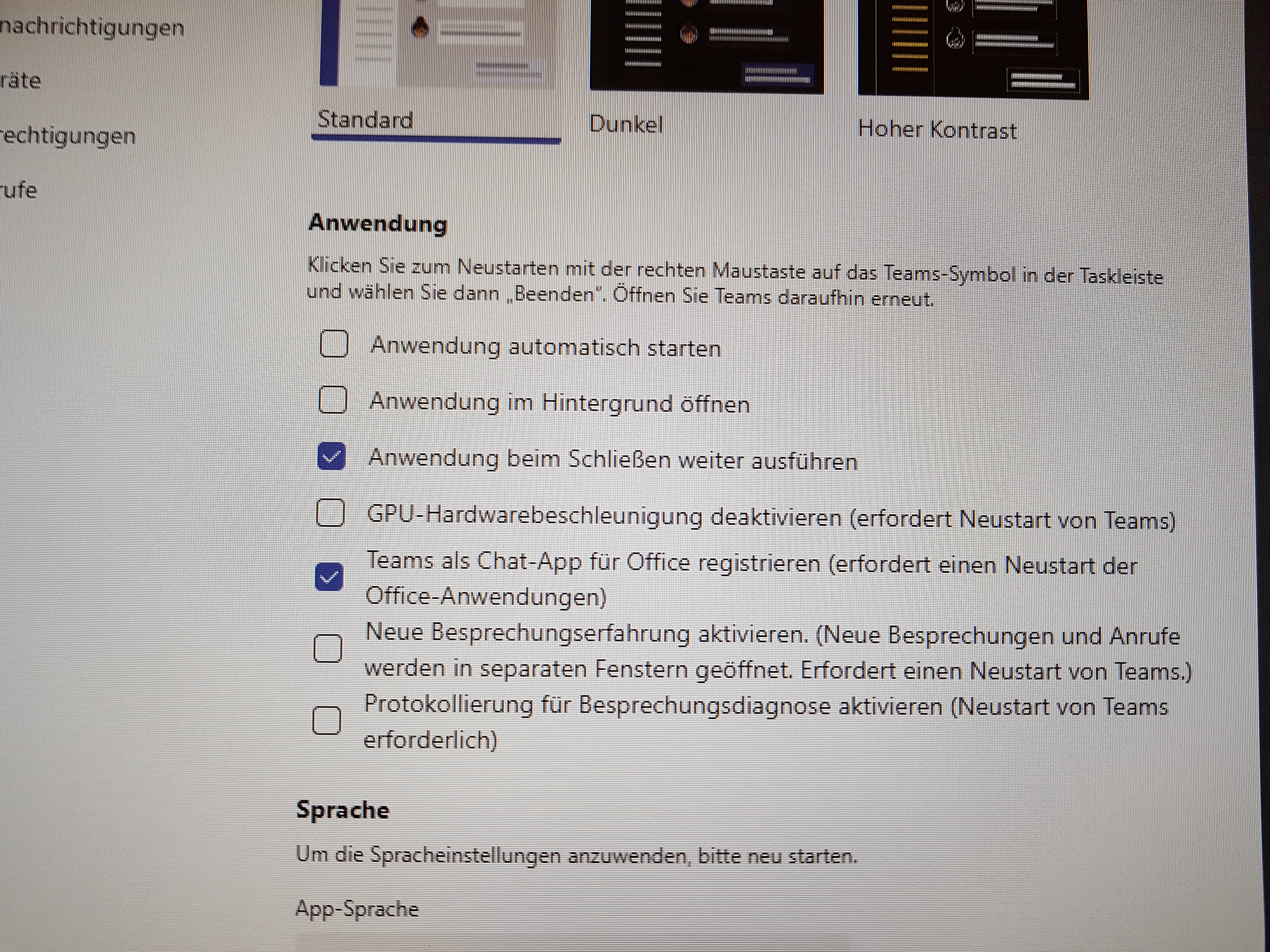 Häkchen für "Teams als Chat-App für Office registrieren" lässt sich nur kurzfristig ... [​IMG]