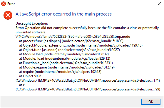 Ошибка a javascript error occurred in the main process при установке -  Сообщество Microsoft