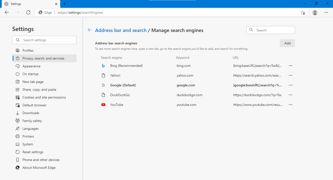 Does resetting Edge browser settings reset the URL for search engines ...