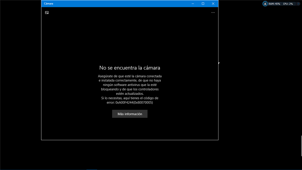 legislación familia real mecanismo Windows 10 - Error: 0xA00F4244 (0x80070005). Mi Laptop No - Microsoft  Community