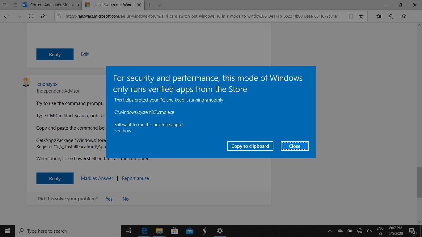 I can't switch out Windows 10 in S mode to Windows 10 Home - Microsoft ...