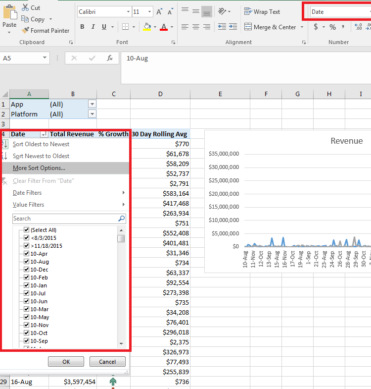 working not table sort pivot sorting chronologically Excel dates Table 2016 NOT Pivot