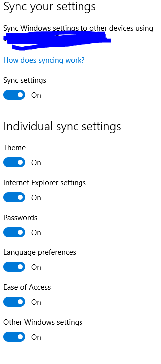 Syncing Microsoft account settings in Windows 10