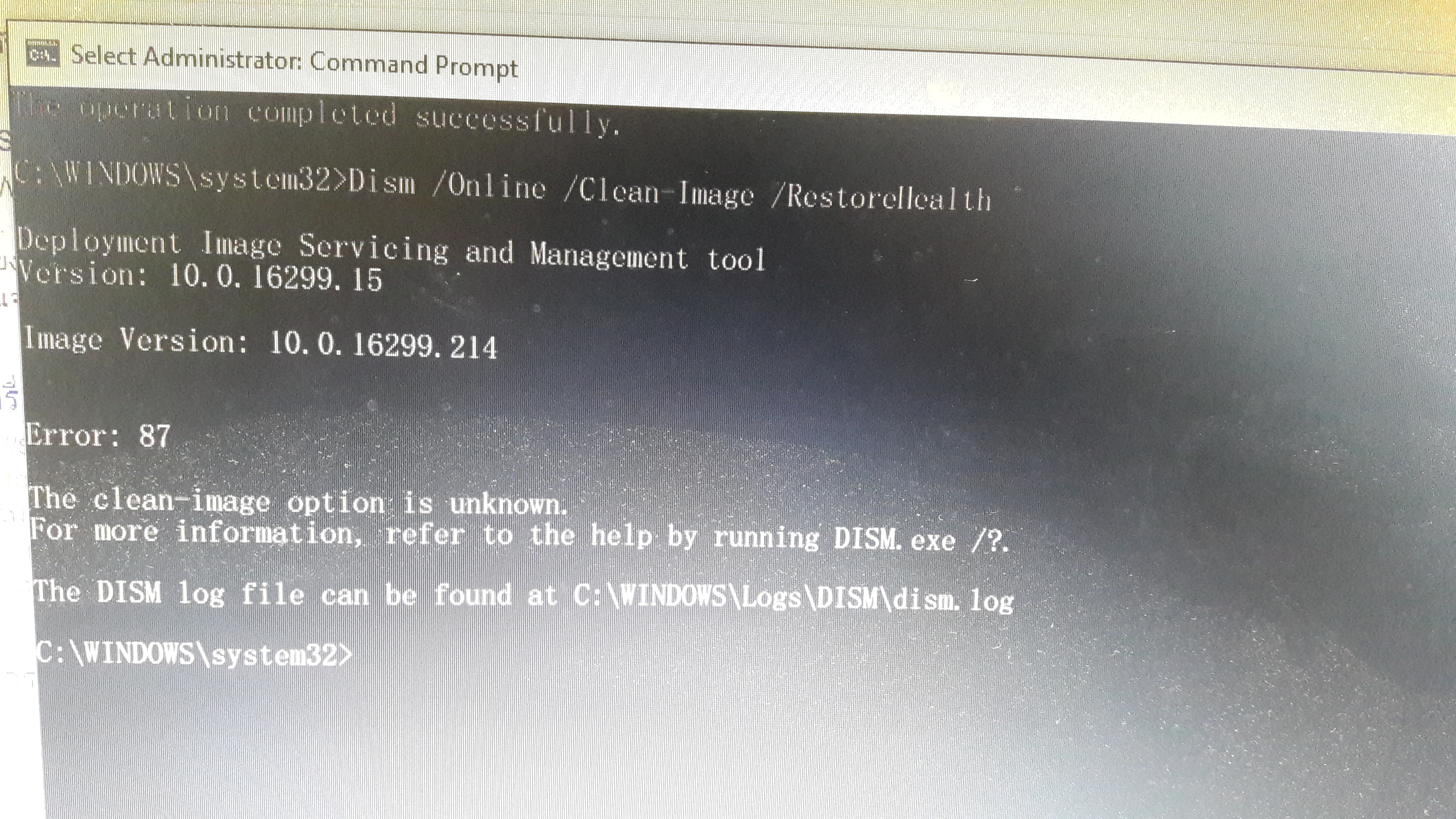 ขึ้นError:87 จากการรันDISM /Online /Clean-Image /RestoreHealth ...