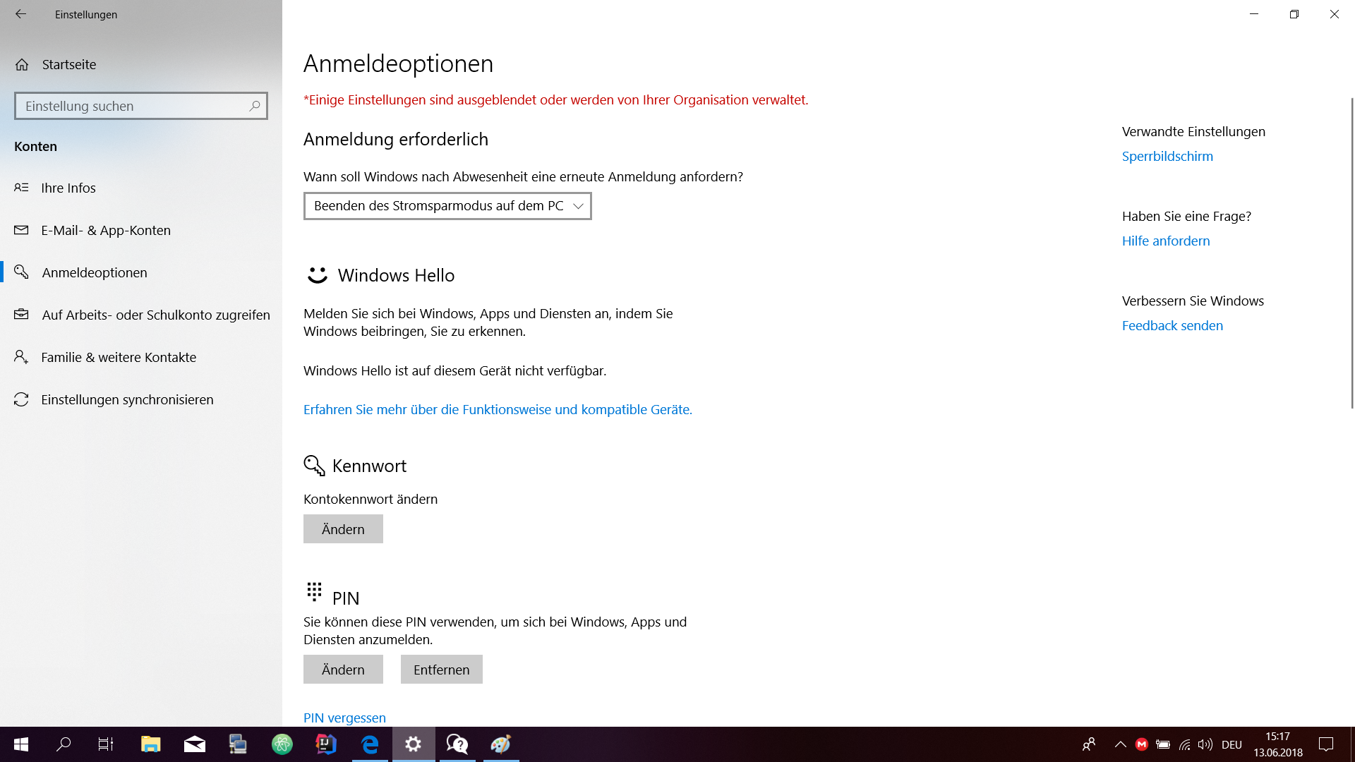 Windows Hello auf Gerät nicht verfügbar