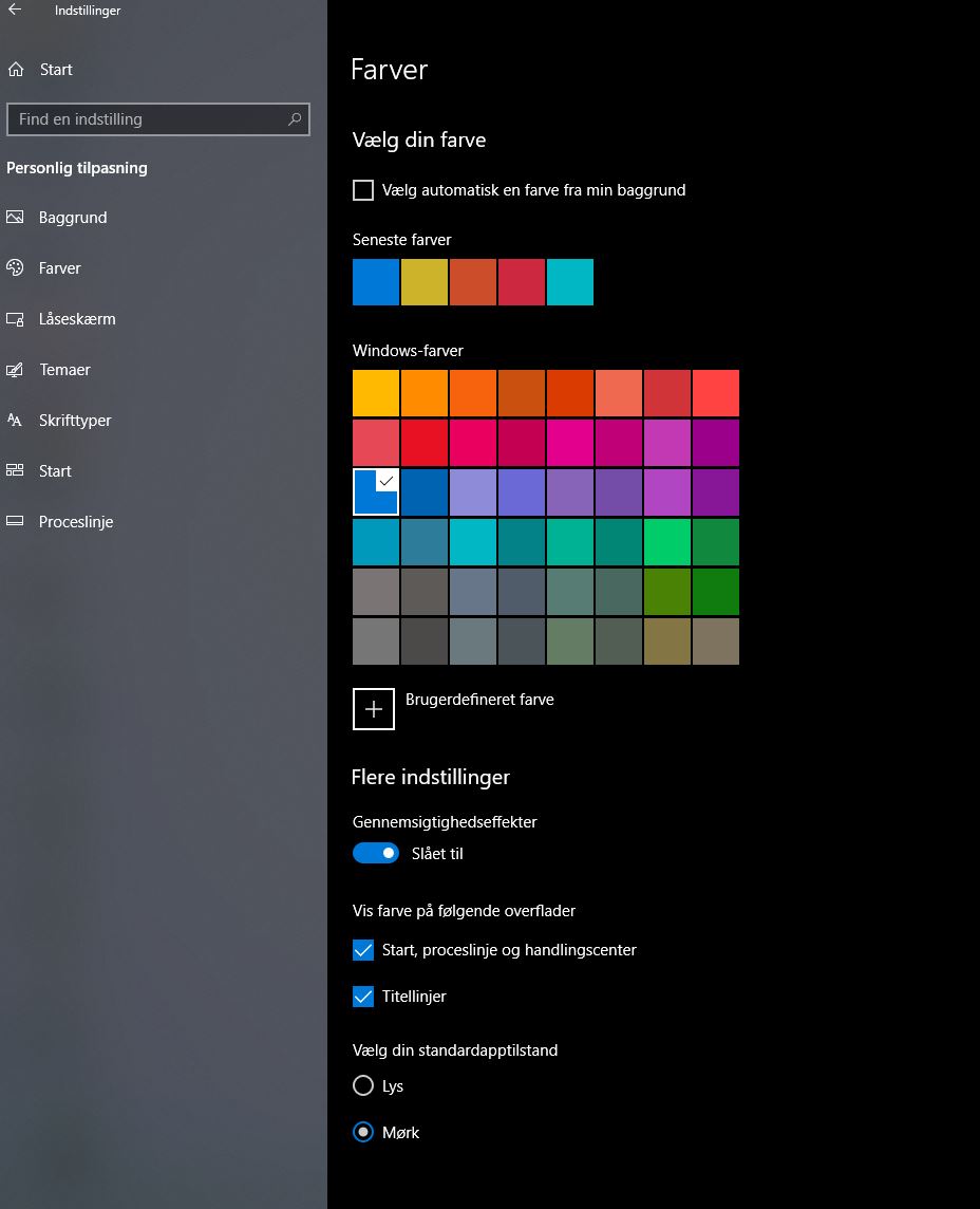 Цвет панели задач Windows 10