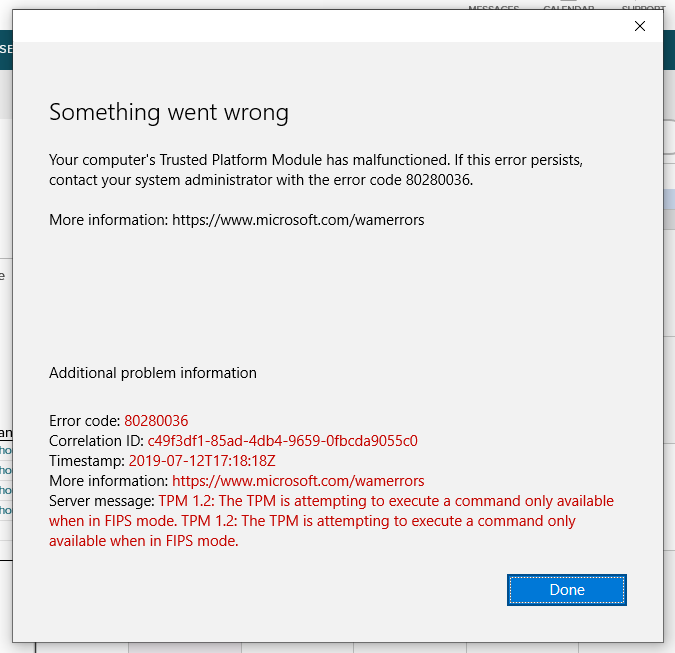 TPM Error 80280036 - Microsoft Community