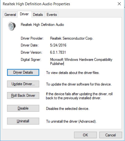 audio problem windows 10