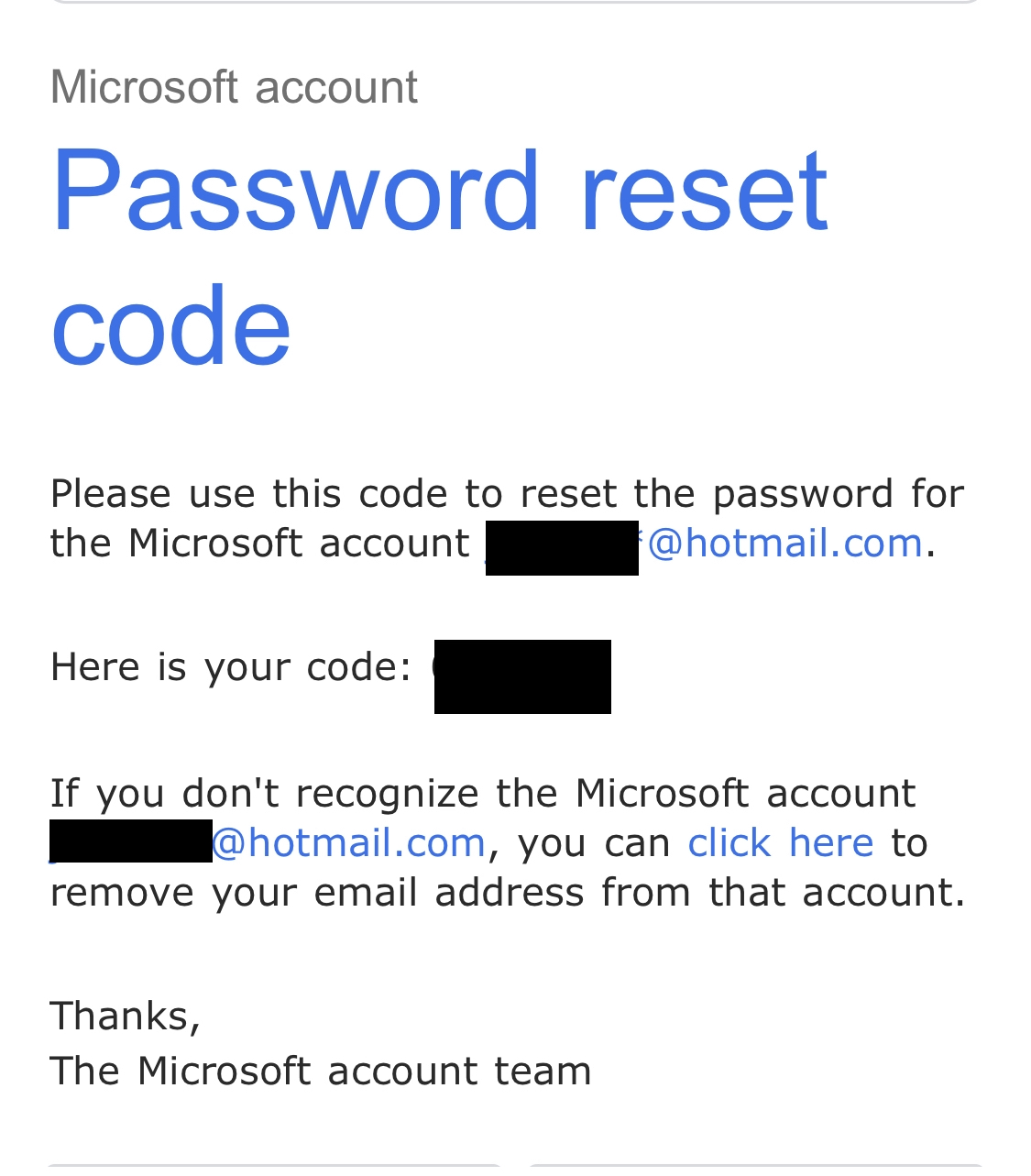 Receiving password reset codes w/out requesting any - Microsoft