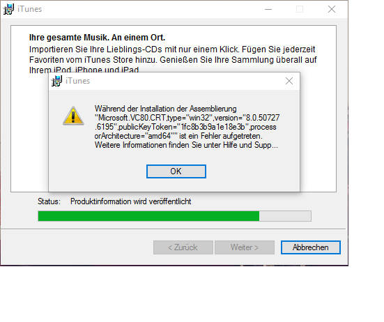 Itunes während der installation der assemblierung ist ein fehler aufgetreten