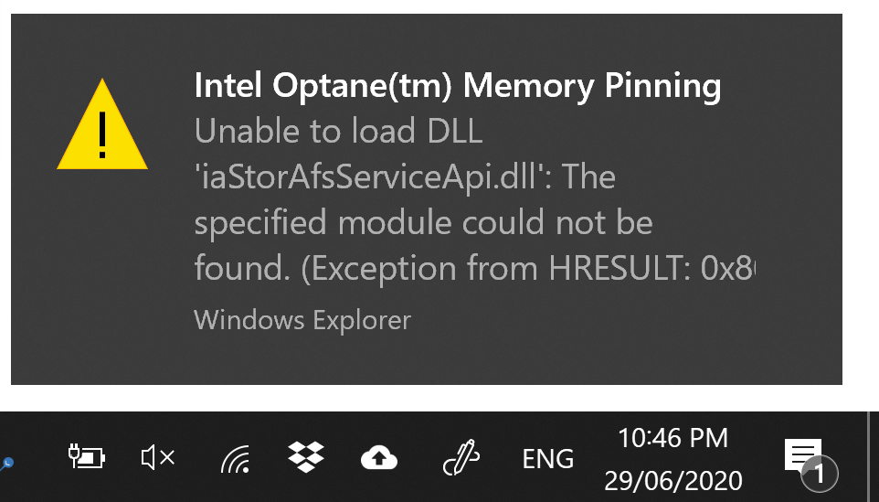 Intel Optane (tm) Memory Pinning Error : Ask The System Questions