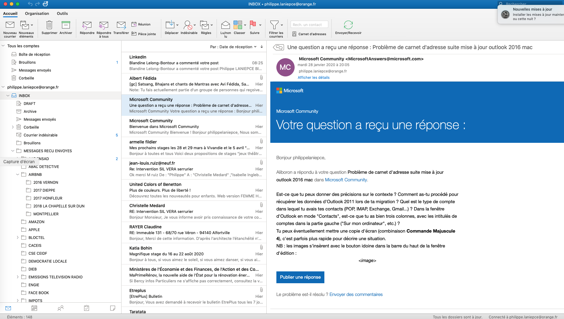 CES Adresses Mails ProblÃ¨me de carnet d'adresse suite mise Ã  jour outlook