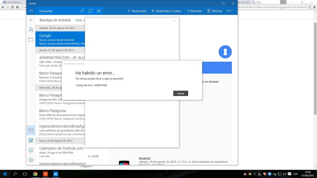 error 0x80070426 en outlook - Microsoft Community