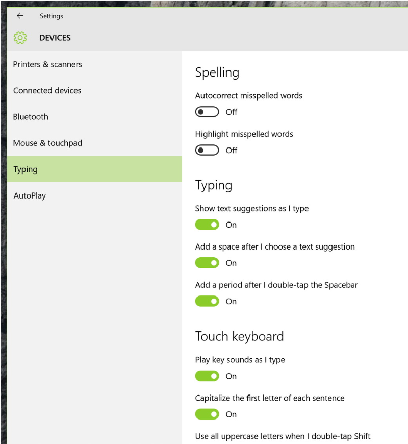 Spelling/typing Settings Windows 10 - Microsoft Community