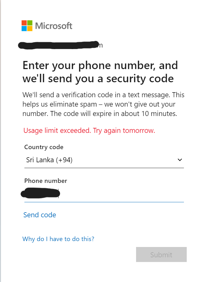 Limited exceed try again tommorow - Microsoft Community