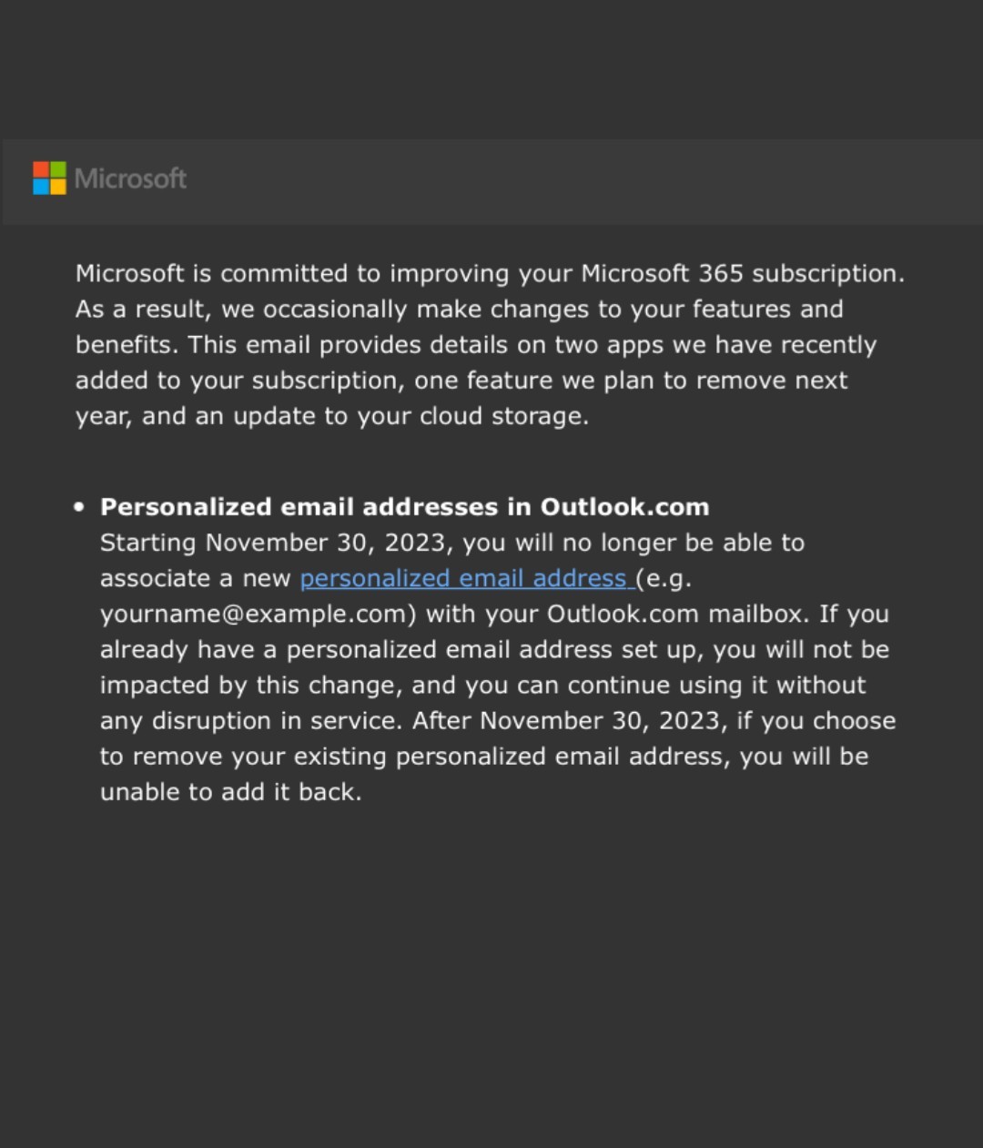 Microsoft 365 Home: support for (new) personalized Outlook email addresses  will be removed - gHacks Tech News