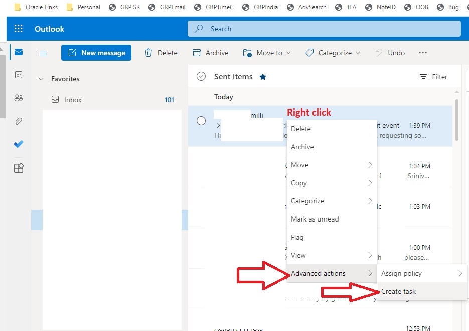 How to create calendar event from email, we can create task in outlook