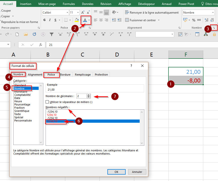 comment mettre un chiffre négatif en rouge dans excel