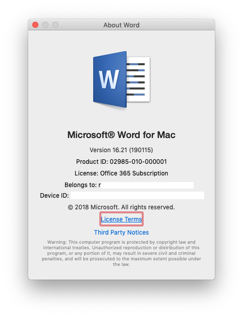 Changing the Belongs to email address in Office 365 for Mac