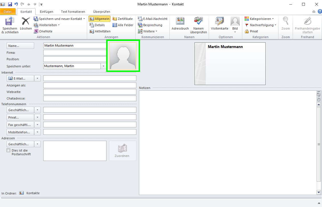 Bild Bei Kontakten In MS Outlook Einfügen