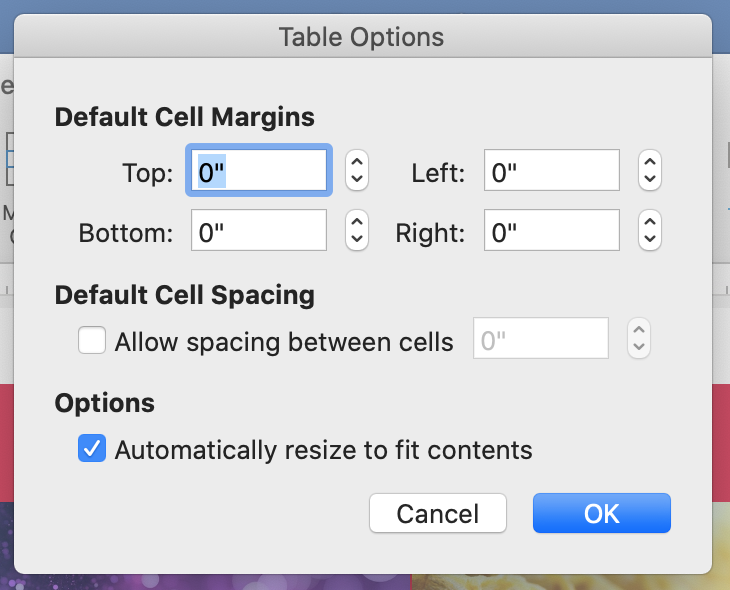 Word Table Cell - Small Background Color Line in Cells Filled with