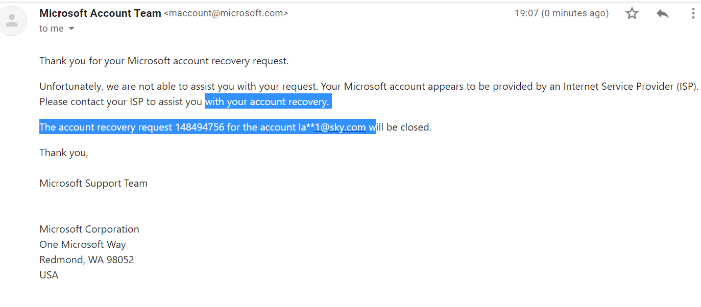 Help Me! (Microsoft Account Recovery Failure Due To ISP) - Microsoft ...