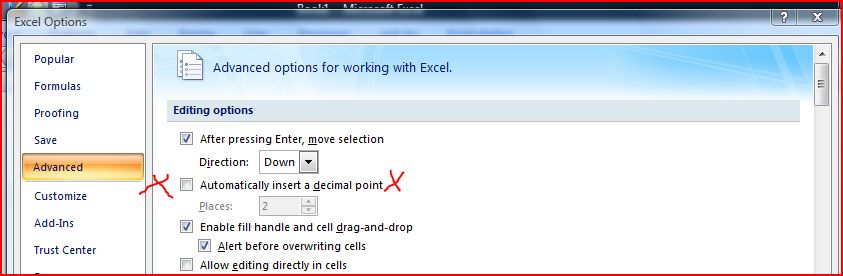 Entering decimal points automatically - Microsoft Excel undefined