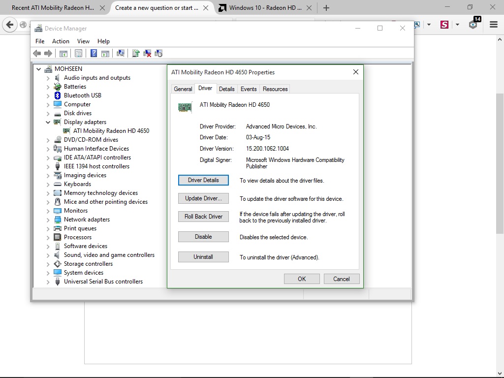 Recent ATI Mobility Radeon HD 4650 windows update not showing proper -  Microsoft Community