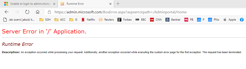 Unable To Login To Admin.microsoft.com, Server Error In '/' - Microsoft ...