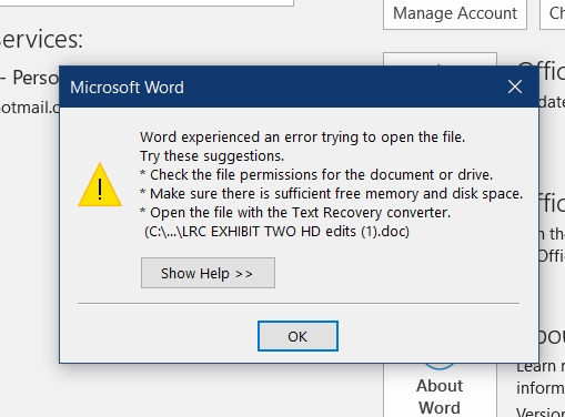 Word v. 1812 can't open a .doc file generated by Open Office - Microsoft  Community