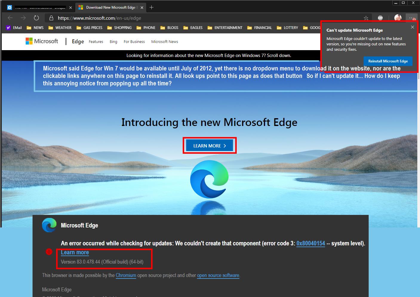 Edge won't update, need to kill warning/error notice - Microsoft Community