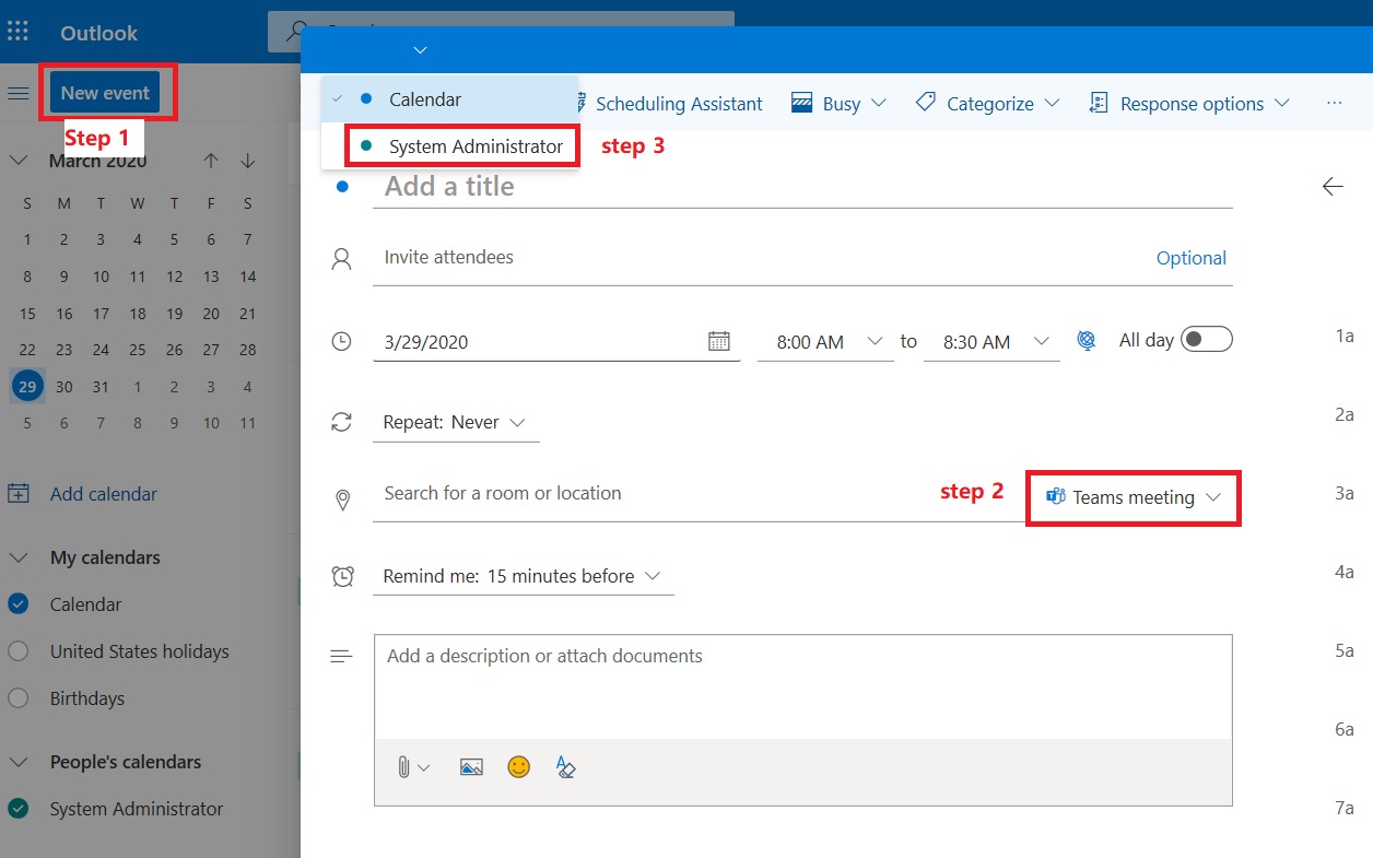 How to create a microsoft teams meeting in outlook web app