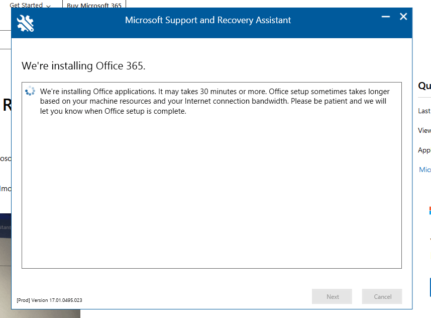 Using SARA to reinsstall Office 365 does not complete installation ...