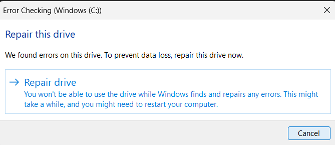 Windows 11 boot up very slow, Scanning and Repairing disk drive 