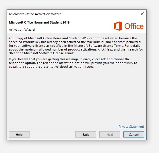 Cannot activate Microsoft Office Home and Student 2019 - Microsoft Community