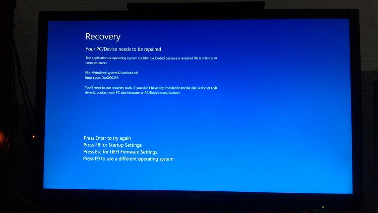 Problem Your Pc Need To Repaired Winload Efi 0xc Microsoft Community